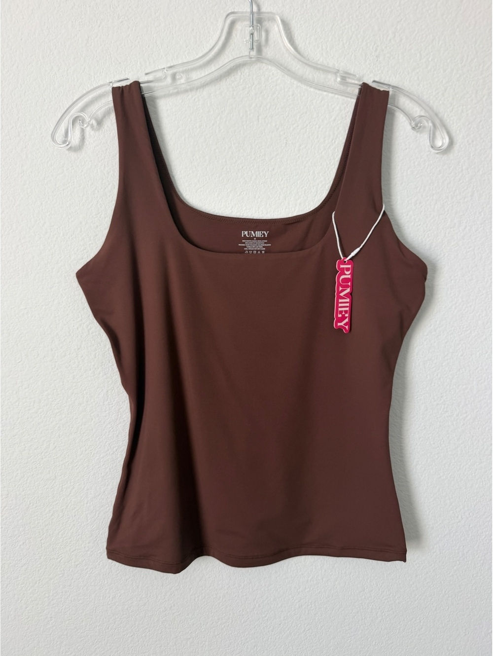 PUMIEY NWT Sleeveless Square Neck Stretch Brown Tank Top Women's Size M